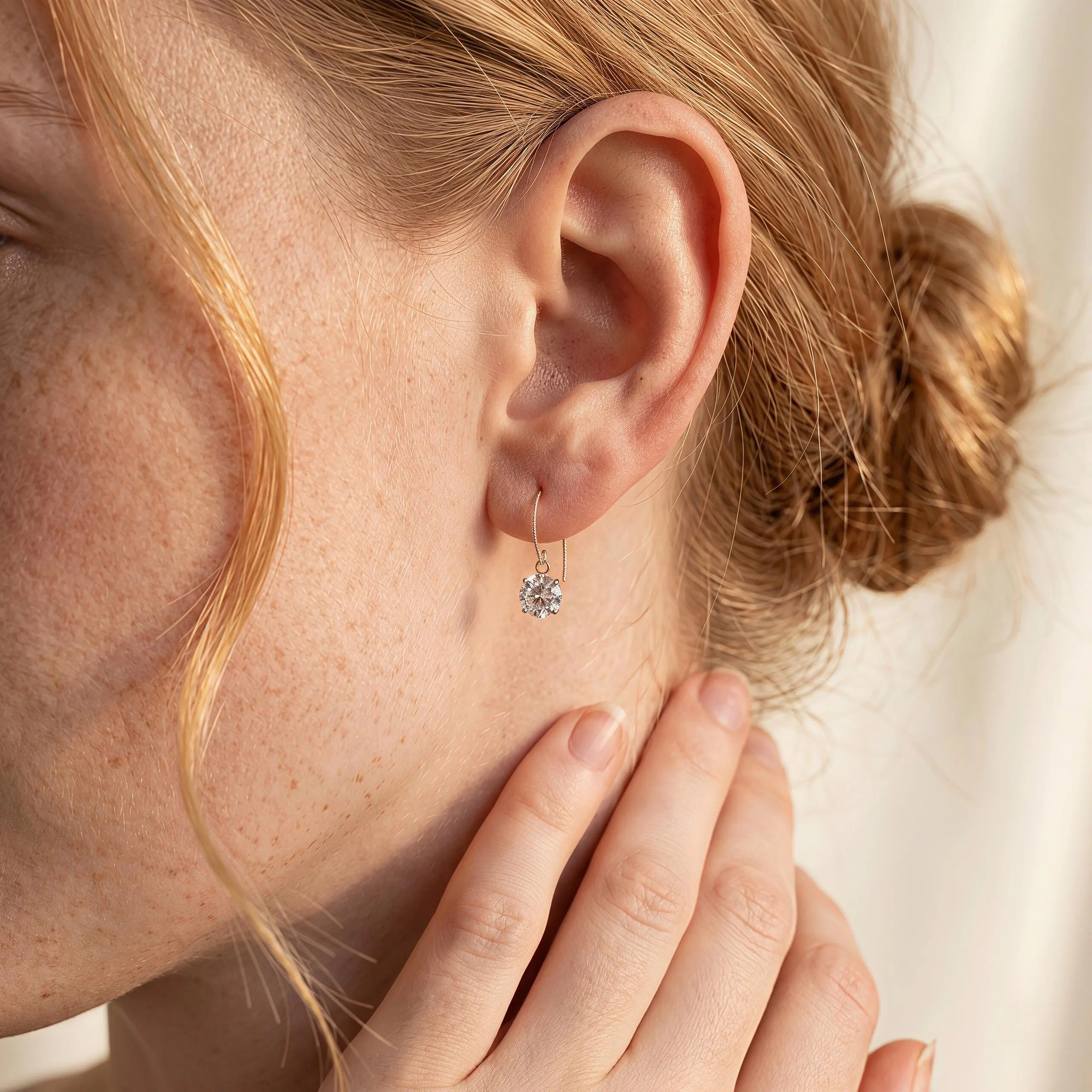 Tiny Solitaire Dangle Earrings Secondary image