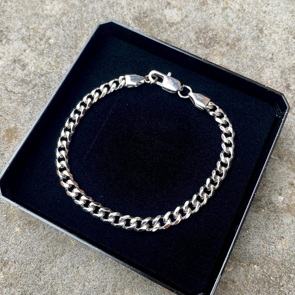 Mens Bracelet - 5mm Cuban Mens Silver Bracelet