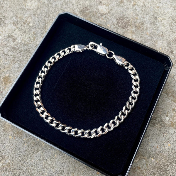 Mens Bracelet - 5mm Cuban Mens Silver Bracelet