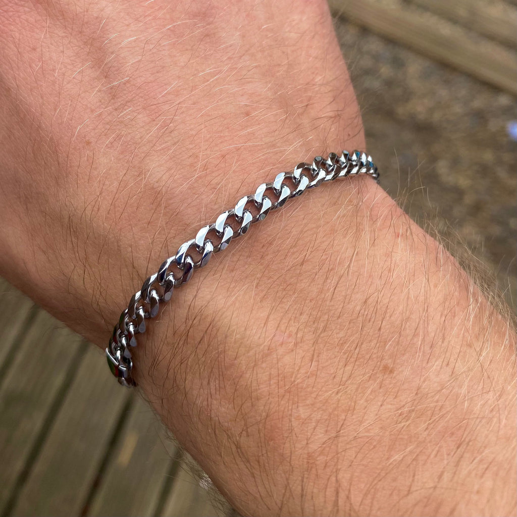 Mens Bracelet - 5mm Cuban Mens Silver Bracelet