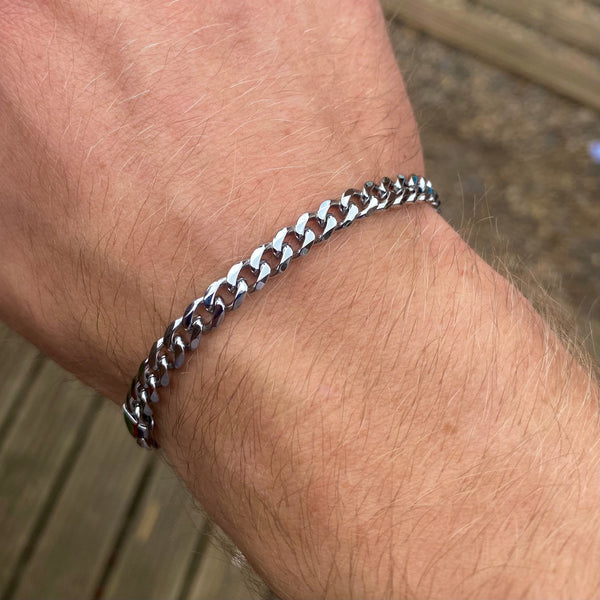 Mens Bracelet - 5mm Cuban Mens Silver Bracelet
