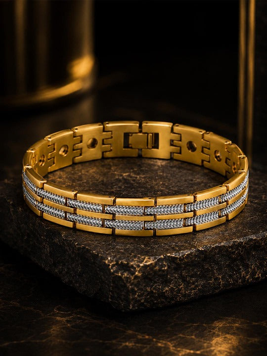Men 18K Gold-Plated Textured Anti-Tarnish Waterproof Steel Bracelet