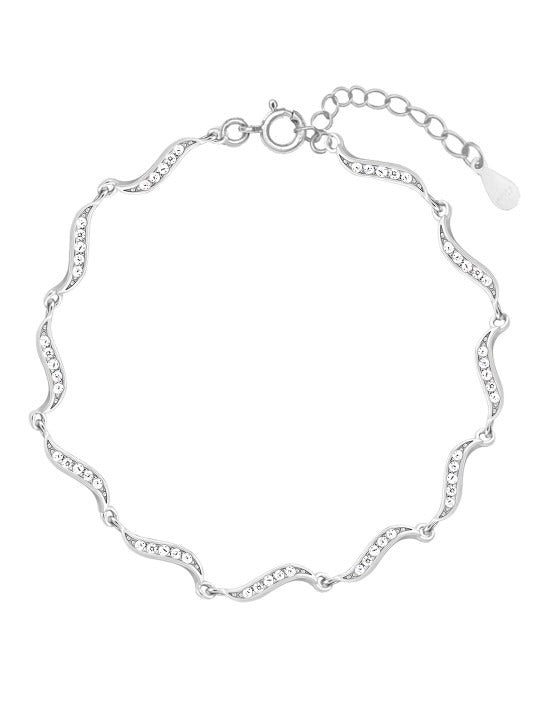 Women Sterling Silver Cubic Zirconia Rhodium-Plated Link Bracelet