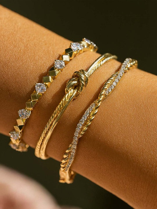 Women Set Of 3 Gold Plated Zircon Studded Bangle-Style Bracelets