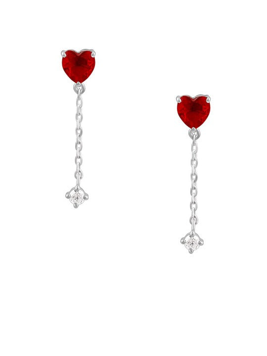 925 Sterling Silver Rhodium-Plated Heart Shaped Drop Earrings