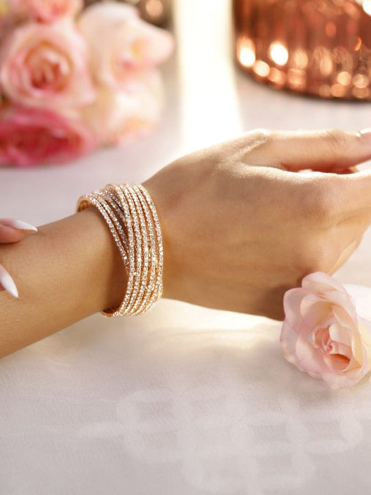 18KT Gold-Plated Crystals Stone Studded Cuff Bracelet Main image
