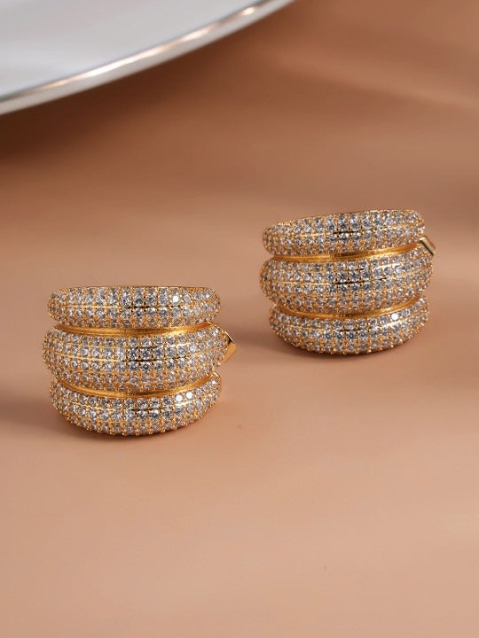 Gold-Plated Cubic Zirconia Triple C Diamond Hoop Earrings