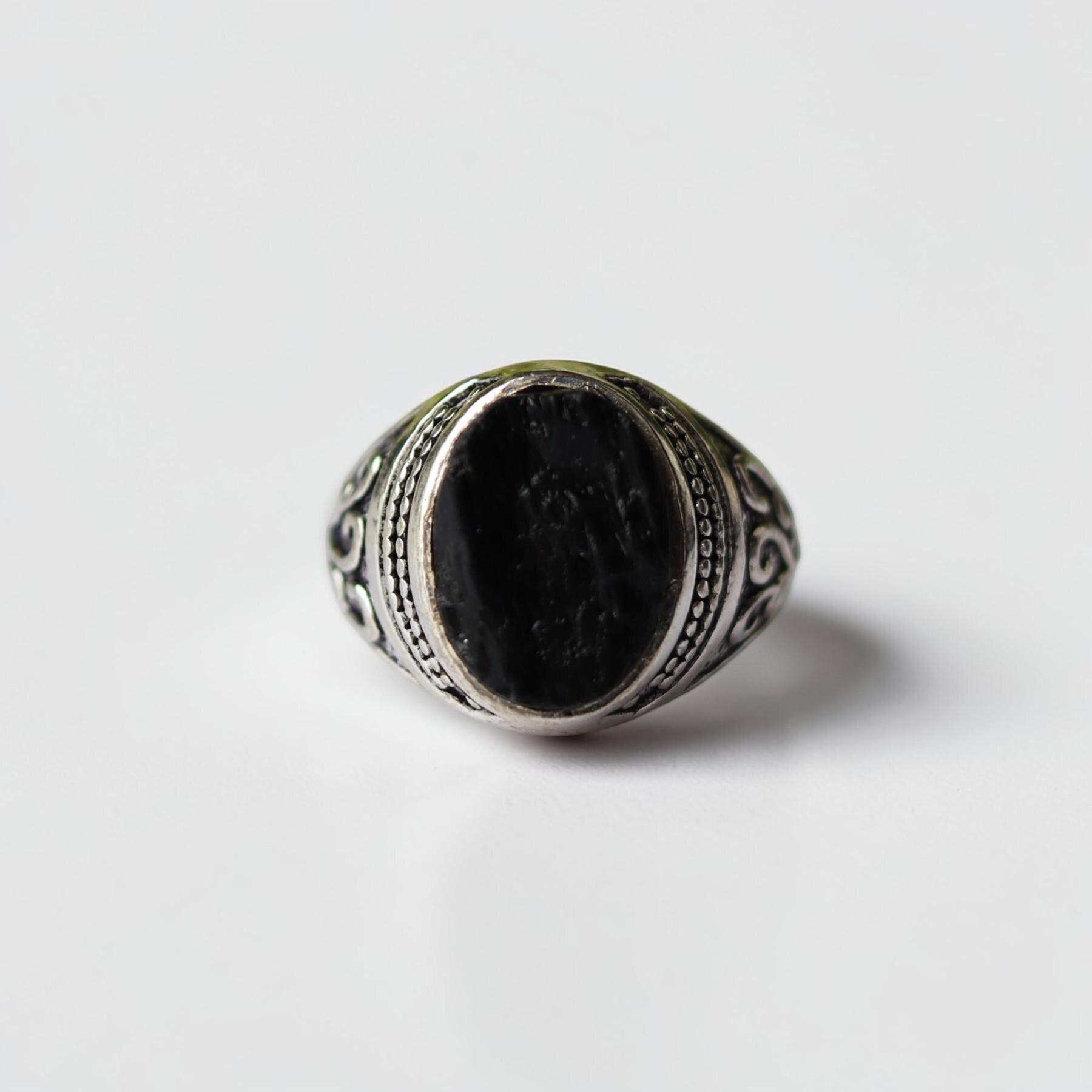 Black Tourmaline Statement Ring, 925 Sterling Silver, Raw Gemstone Boho Ring Main image