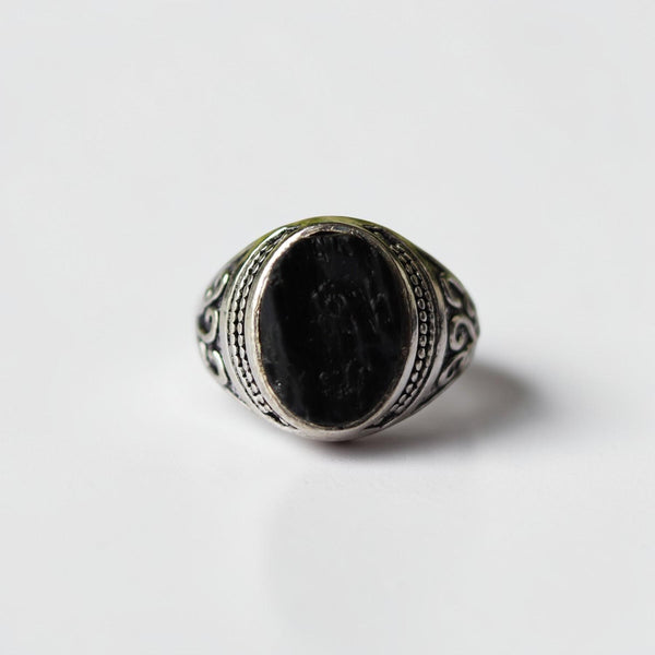 Black Tourmaline Statement Ring, 925 Sterling Silver, Raw Gemstone Boho Ring