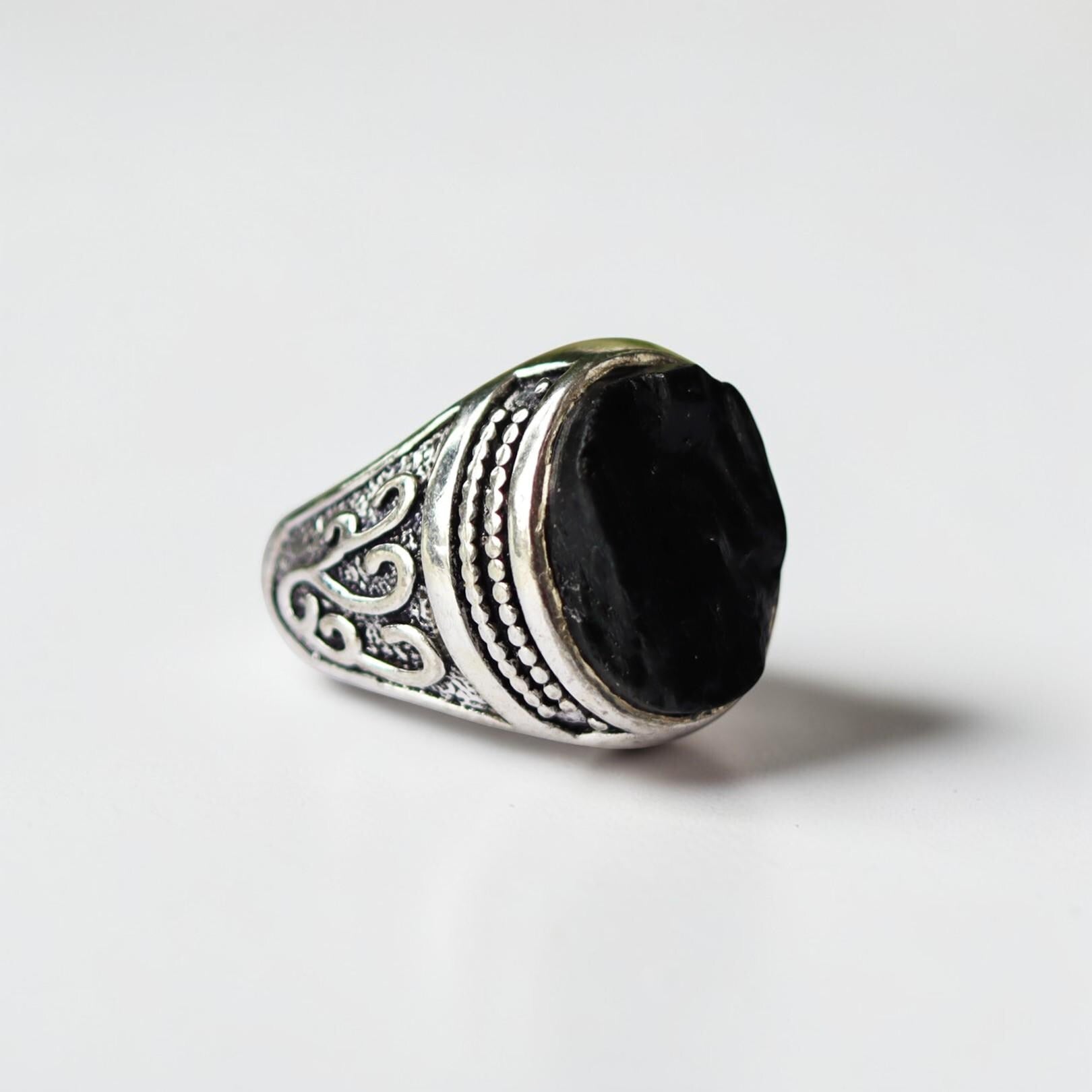 Black Tourmaline Statement Ring, 925 Sterling Silver, Raw Gemstone Boho Ring Secondary image