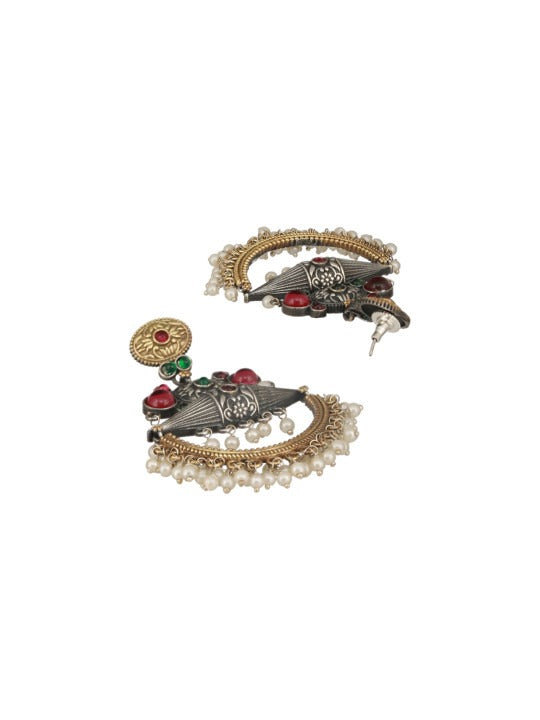 Rhodium-Plated Pearl & American Diamond Drop Earrings