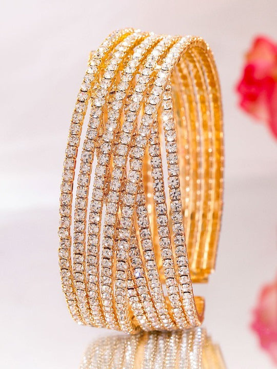 18KT Gold-Plated Crystals Stone Studded Cuff Bracelet