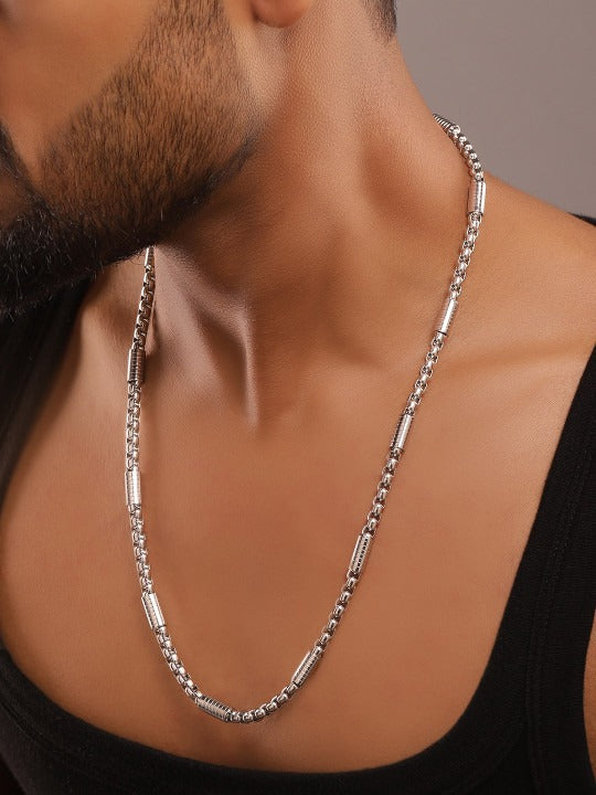 The Lifestyle Co. Men Silver-Toned Rhodium-Plated Byzantine Chain
