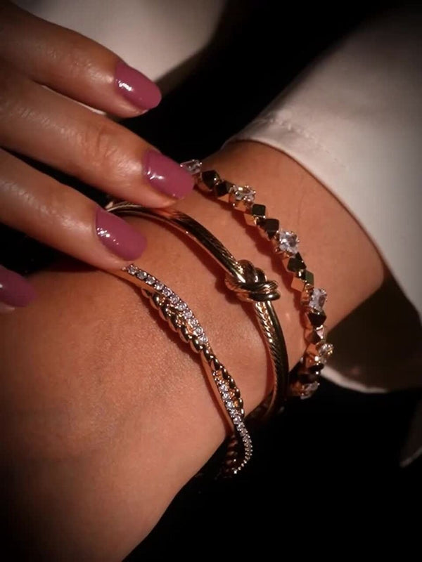 Women Set Of 3 Gold Plated Zircon Studded Bangle-Style Bracelets