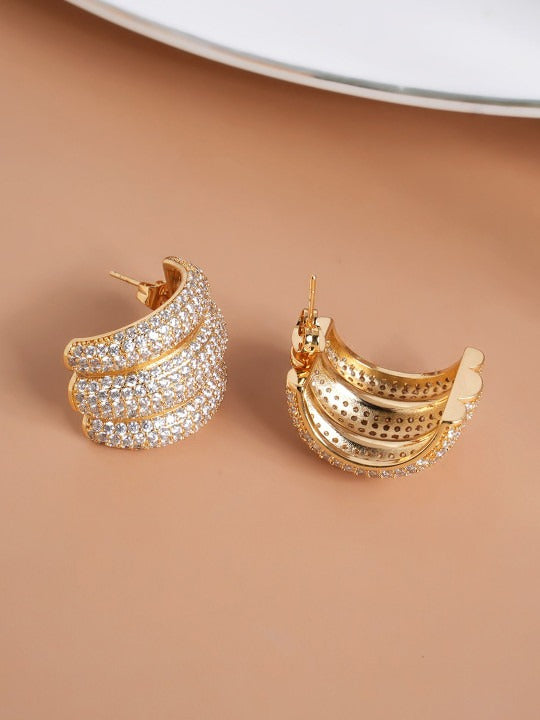Gold-Plated Cubic Zirconia Triple C Diamond Hoop Earrings