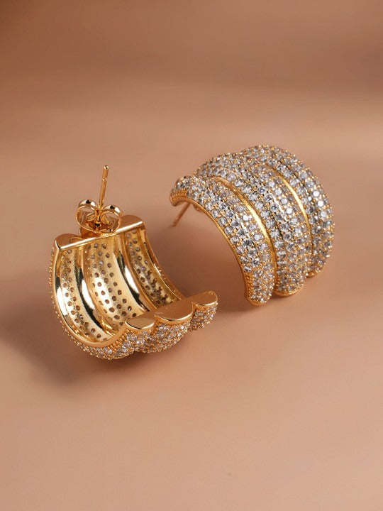 Gold-Plated Cubic Zirconia Triple C Diamond Hoop Earrings