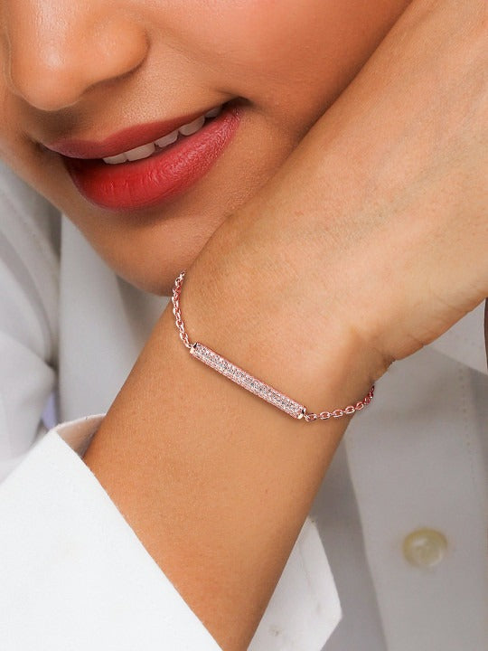 Women 925 Silver Rose Gold-Plated Cubic Zirconia Studded Wraparound Bracelet Main image
