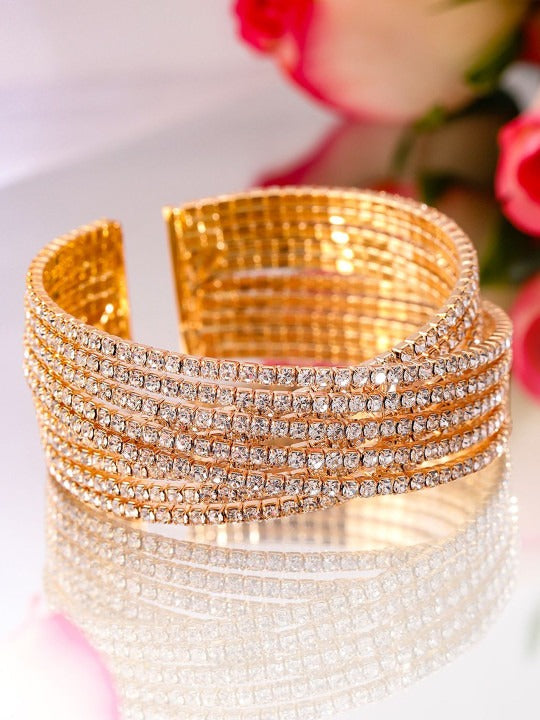 18KT Gold-Plated Crystals Stone Studded Cuff Bracelet