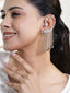 Oxidised Silver-Toned Brass Ear Cuff Earrings with Engraved Motif & Chain Dangles