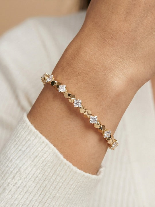 Women Set Of 3 Gold Plated Zircon Studded Bangle-Style Bracelets