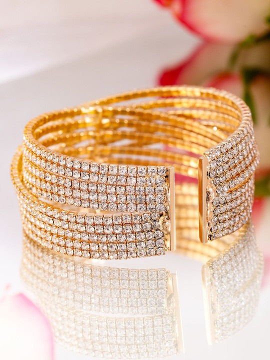 18KT Gold-Plated Crystals Stone Studded Cuff Bracelet Secondary image