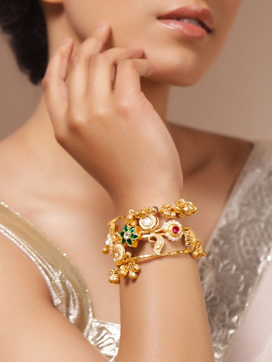 22K Gold-Plated Emerald Studded Cuff Bracelet