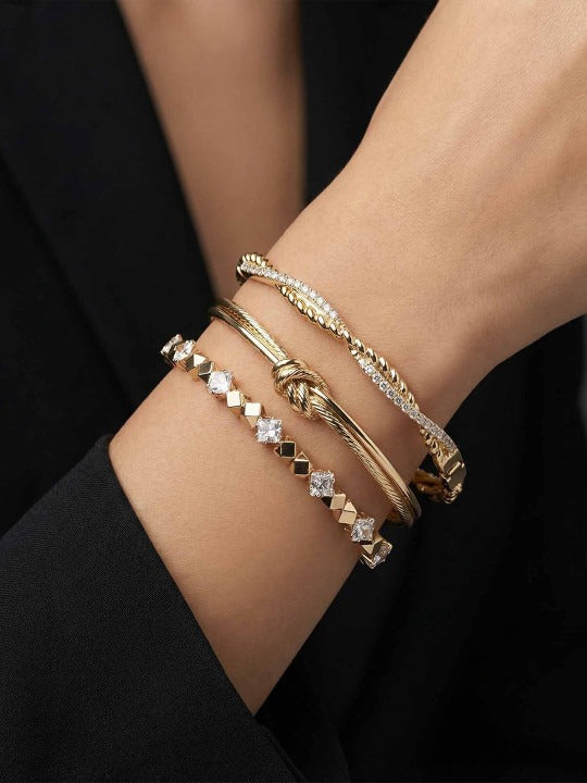 Women Set Of 3 Gold Plated Zircon Studded Bangle-Style Bracelets