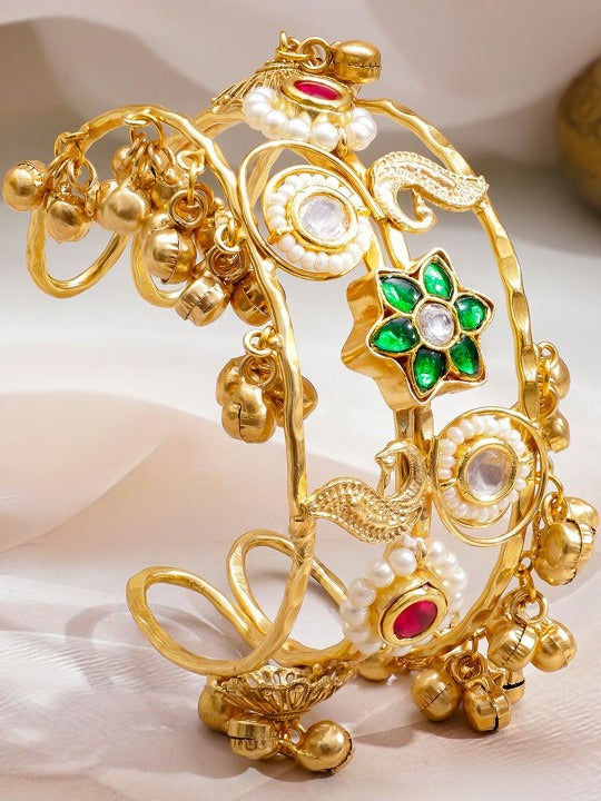 22K Gold-Plated Emerald Studded Cuff Bracelet