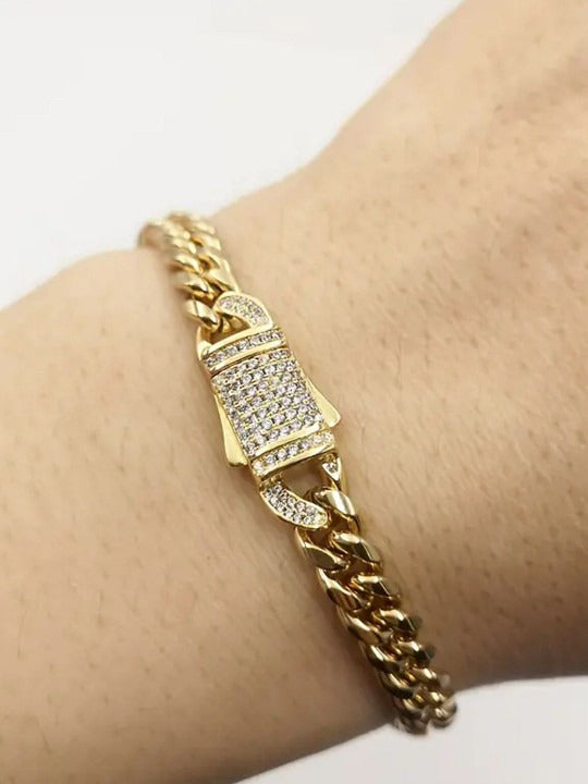 Men Gold-Plated Stainless Steel Stone Studded Openable Link Bracelet