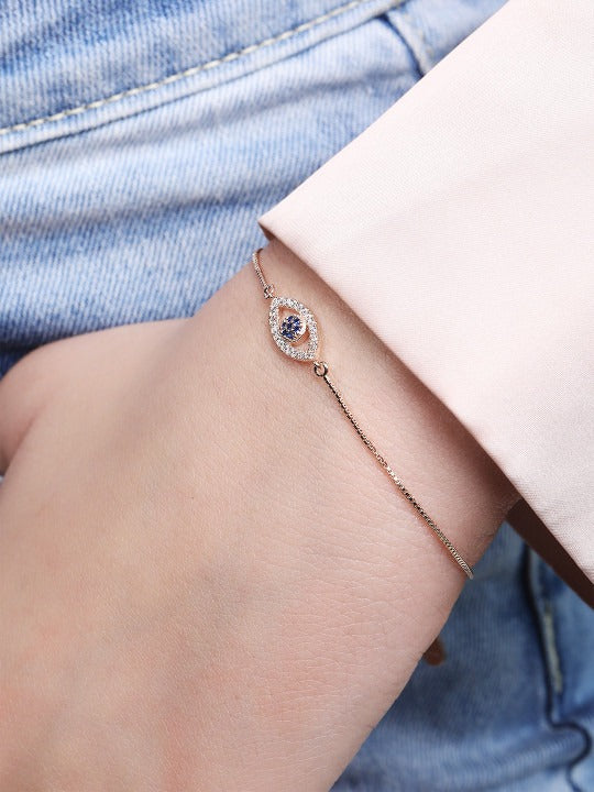 925 Sterling Silver Rose Gold-Plated Cubic Zirconia Evil Eye Charm Bracelet Main image
