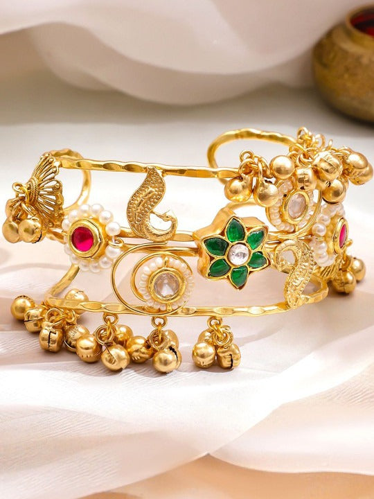 22K Gold-Plated Emerald Studded Cuff Bracelet Secondary image