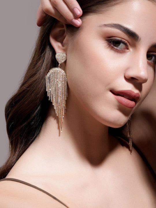 18K Gold Plated Sparkling CubicZirconia Studded Fairy Wing Shape Multilayer Earring