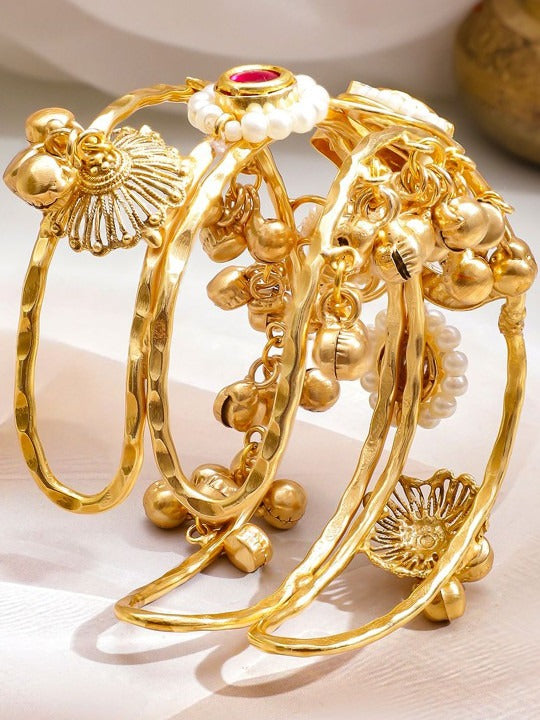22K Gold-Plated Emerald Studded Cuff Bracelet