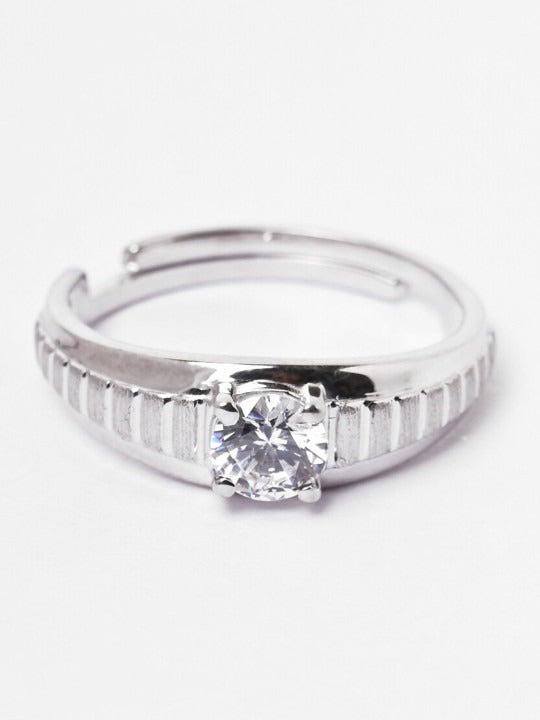 925 Sterling Silver CZ-Studded Adjustable Finger Ring