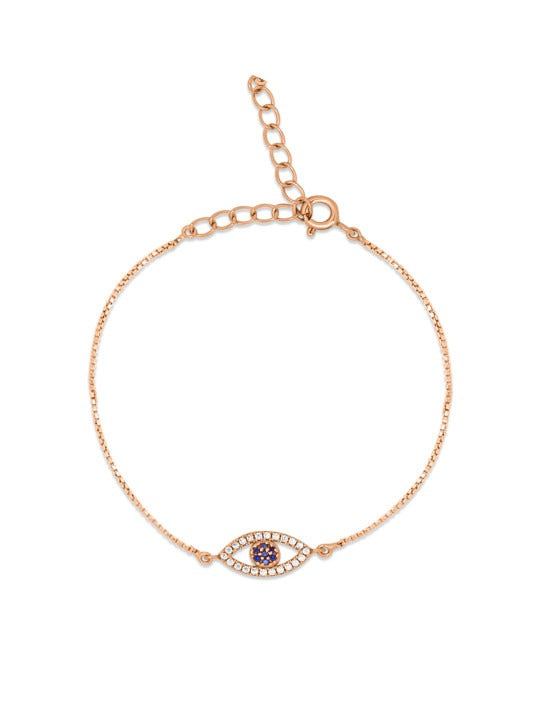 925 Sterling Silver Rose Gold-Plated Cubic Zirconia Evil Eye Charm Bracelet