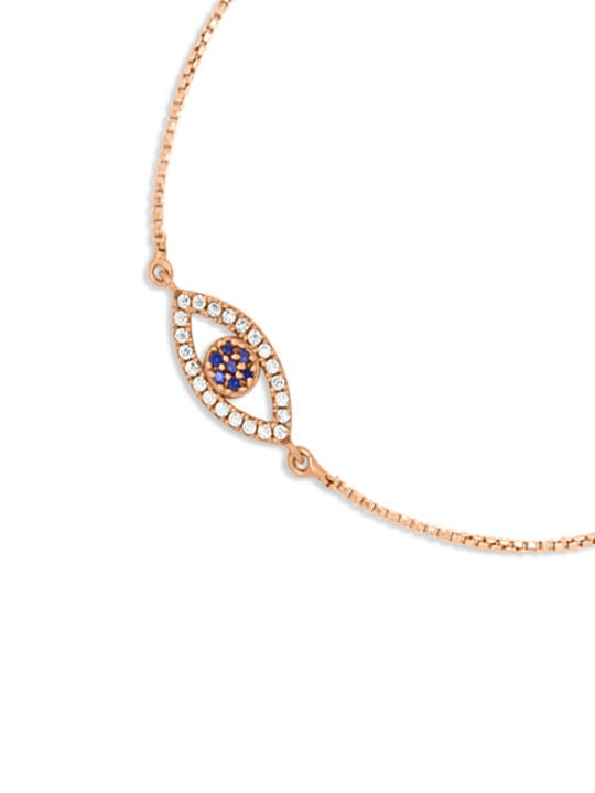 925 Sterling Silver Rose Gold-Plated Cubic Zirconia Evil Eye Charm Bracelet