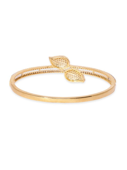 18K Gold-Plated Cubic Zirconia Studded Leaf Motif Double Row Bangle-Style Bracelet Main image