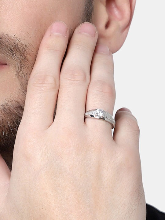925 Sterling Silver CZ-Studded Adjustable Finger Ring