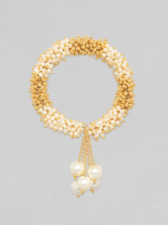18K Gold Plated Handcrafted White and Gold Pearl Beaded Kada Bracelet