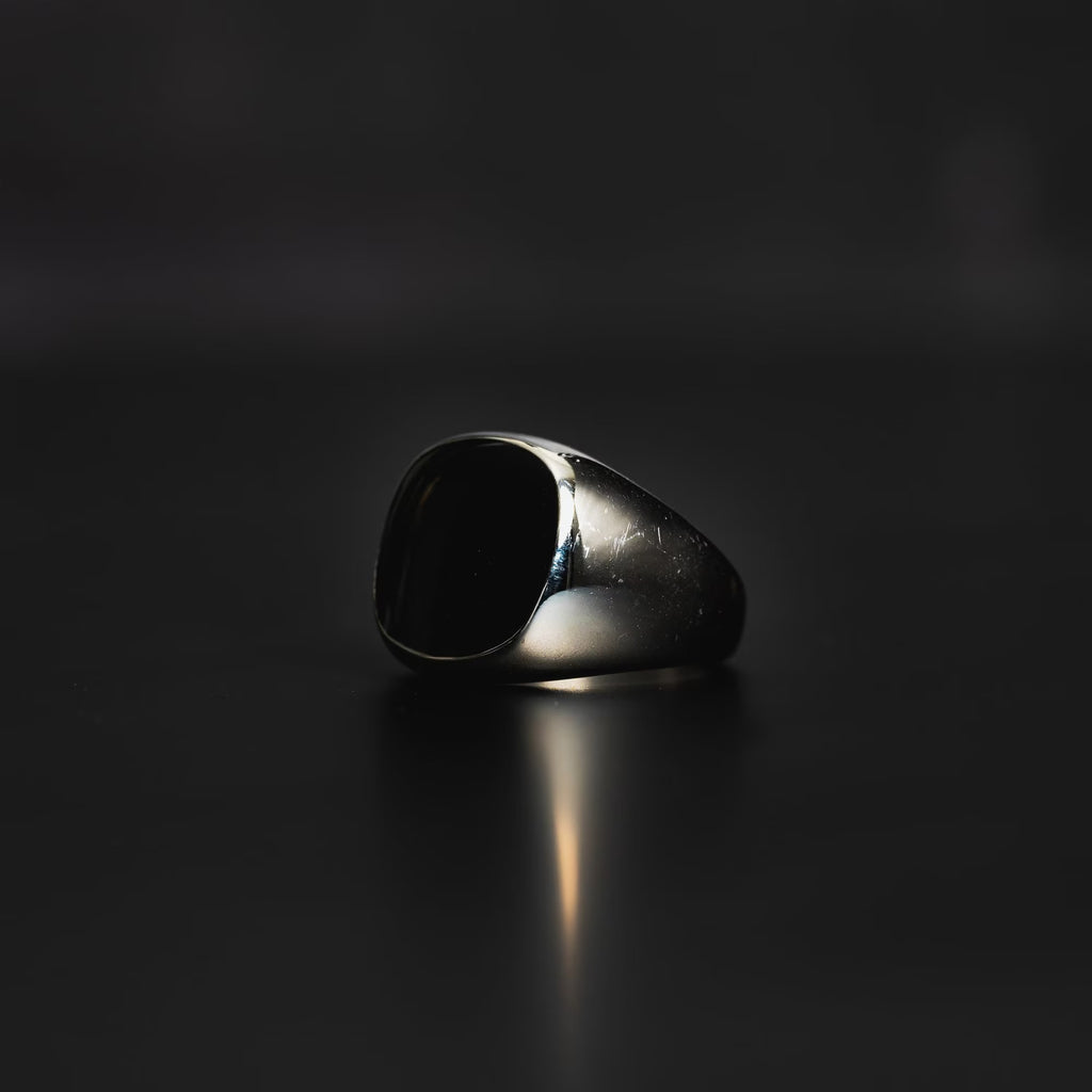 Silver Signet Ring - Vintage Styled Black Stone Signet Ring Men