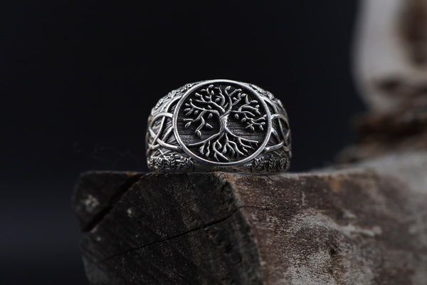 925K Sterling Silver Yggdrasil Ring: Norse Mythology Tree of Life Men & Women Band