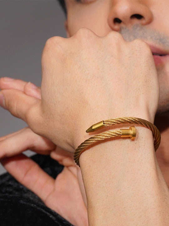 Men 18K Gold-Plated Twisted Cuff Waterproof Hypoallergenic Steel Bracelet Main image