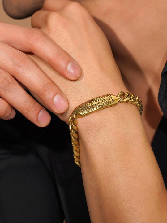 Men 18K Gold-Plated Monarch Cuban Waterproof Hypoallergenic Steel Bracelet