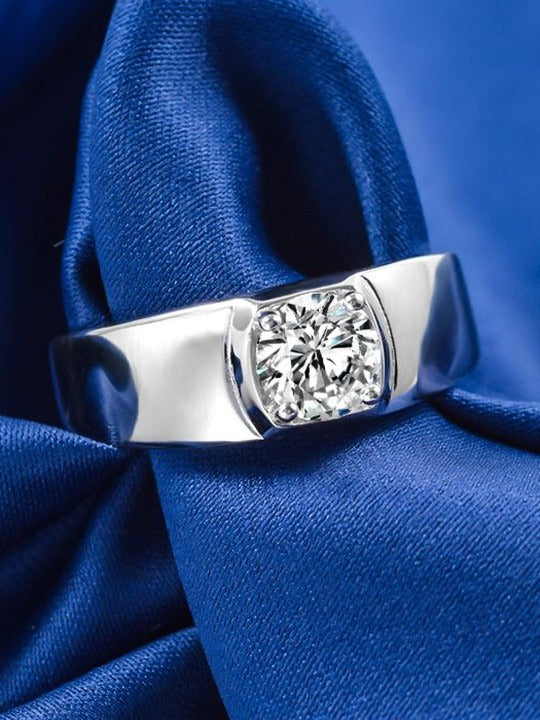 Men 925 Sterling Silver Rhodium-Plated CZ-Studded Adjustable Finger Ring Main image