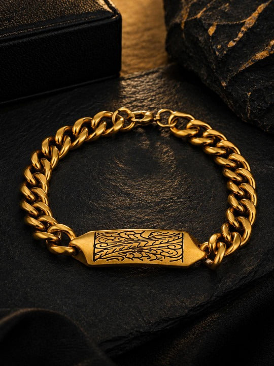 Men 18K Gold-Plated Monarch Cuban Waterproof Hypoallergenic Steel Bracelet
