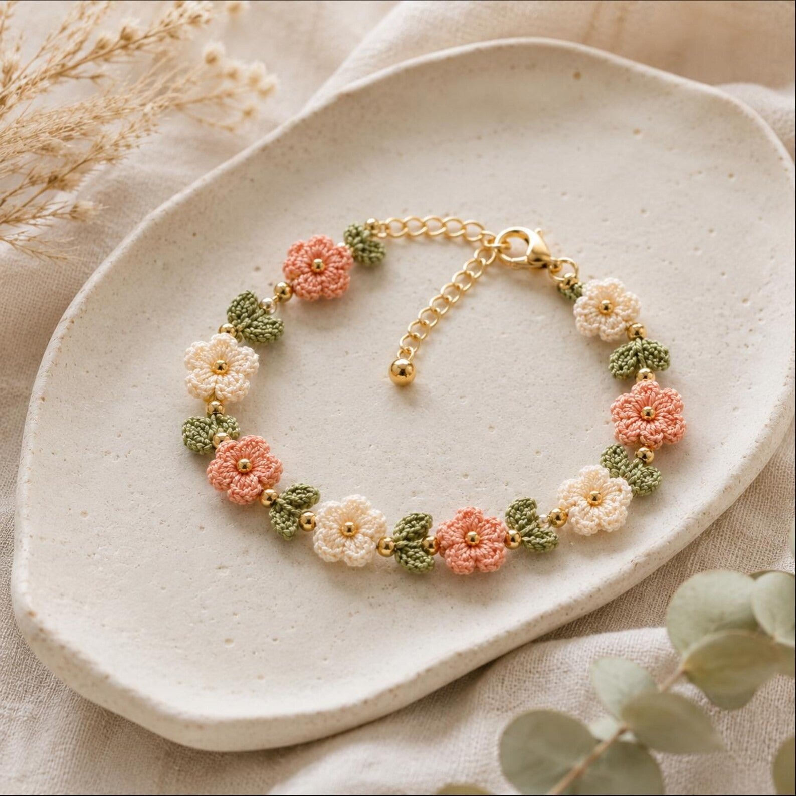 Handmade Crochet Daisy Bracelet