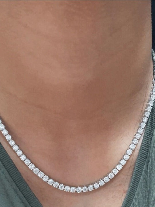 Unisex Silver-Plated Cubic Zirconia Studded Stainless Steel Minimal Chain
