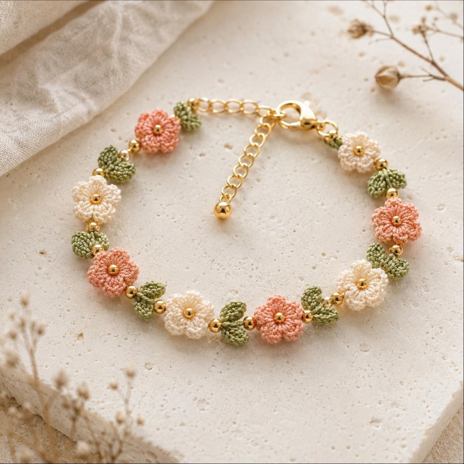Handmade Crochet Daisy Bracelet