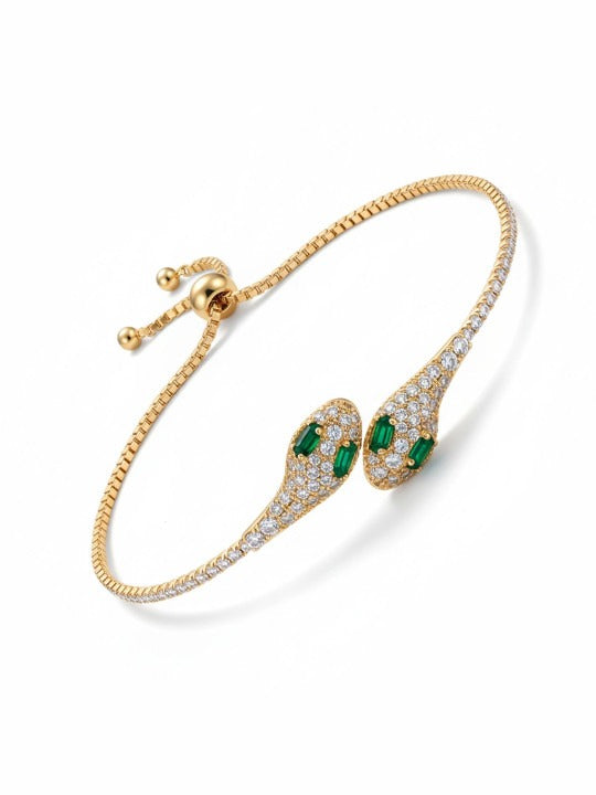 Women Cubic Zirconia Antique Gold-Plated Kada Bracelet