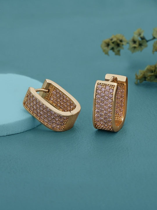 Gold Plated Pink CZ Oval Hoop Earring